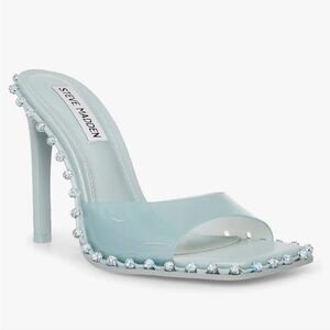 BRAND NEW STEVE MADDEN ZABRINA  OPEN-TOE SLIDE STILETTO HEEL WITH RHINESTONES